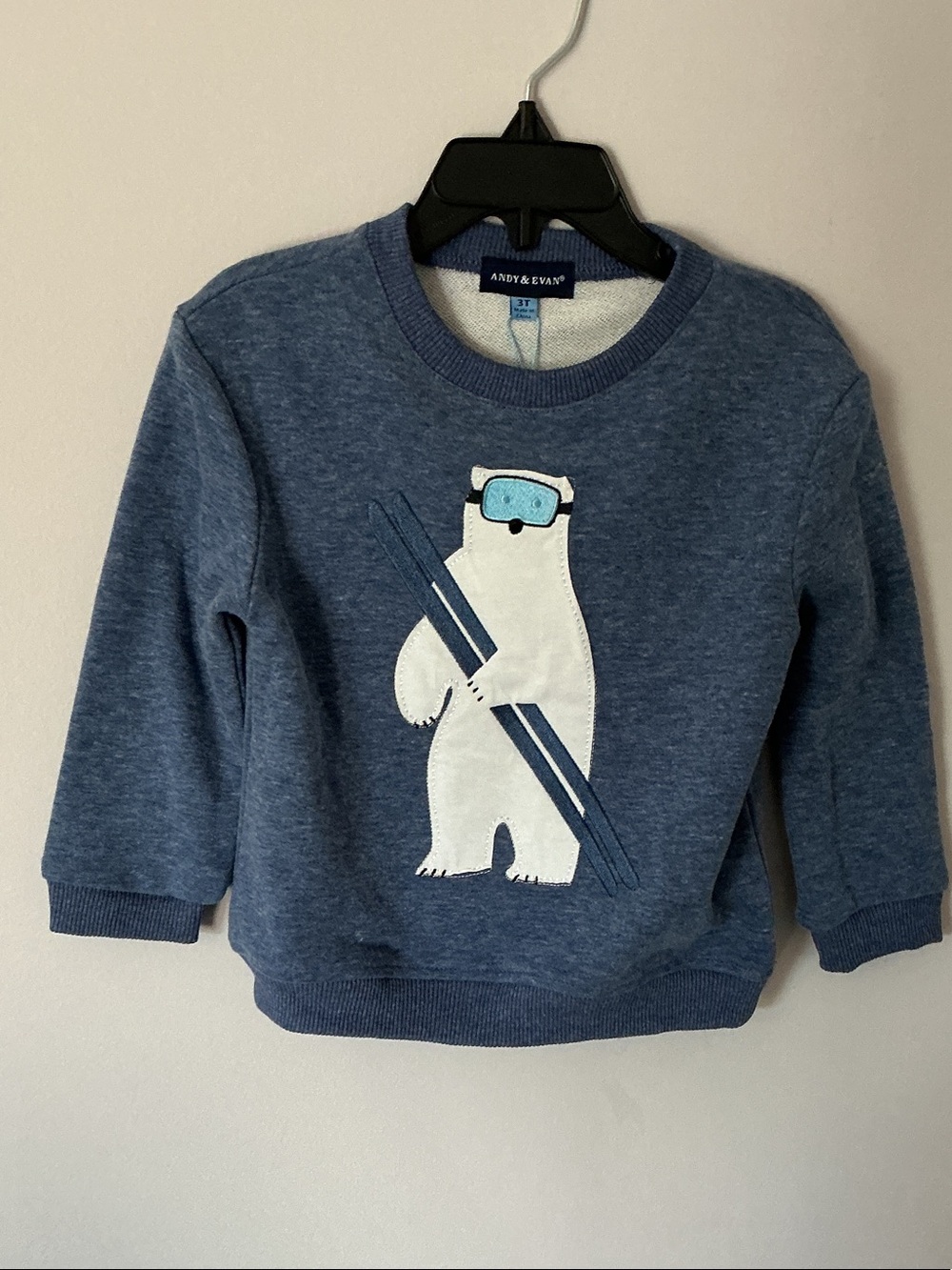 Andy & Evan Blue Crewneck Sweater with White Polar Bear Appliqué
